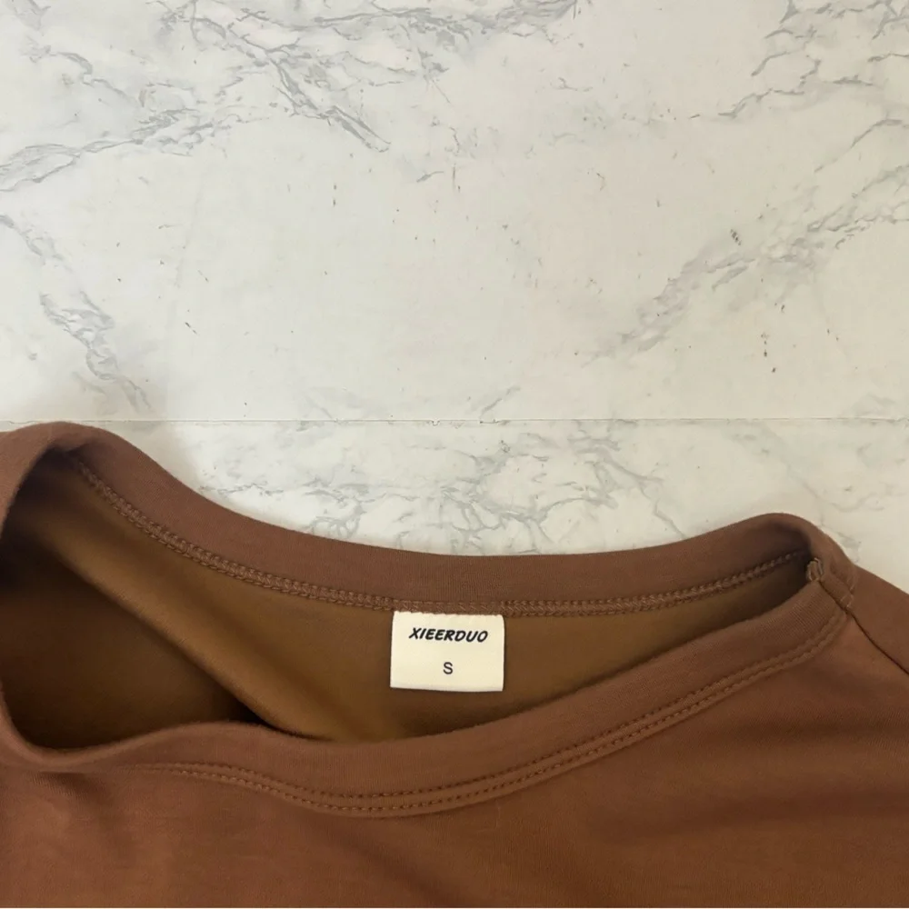 Xieerduo Shirt Womens S Brown Long Sleeve Top Pullover Knit Crew Neck Blouse - Picture 4 of 5